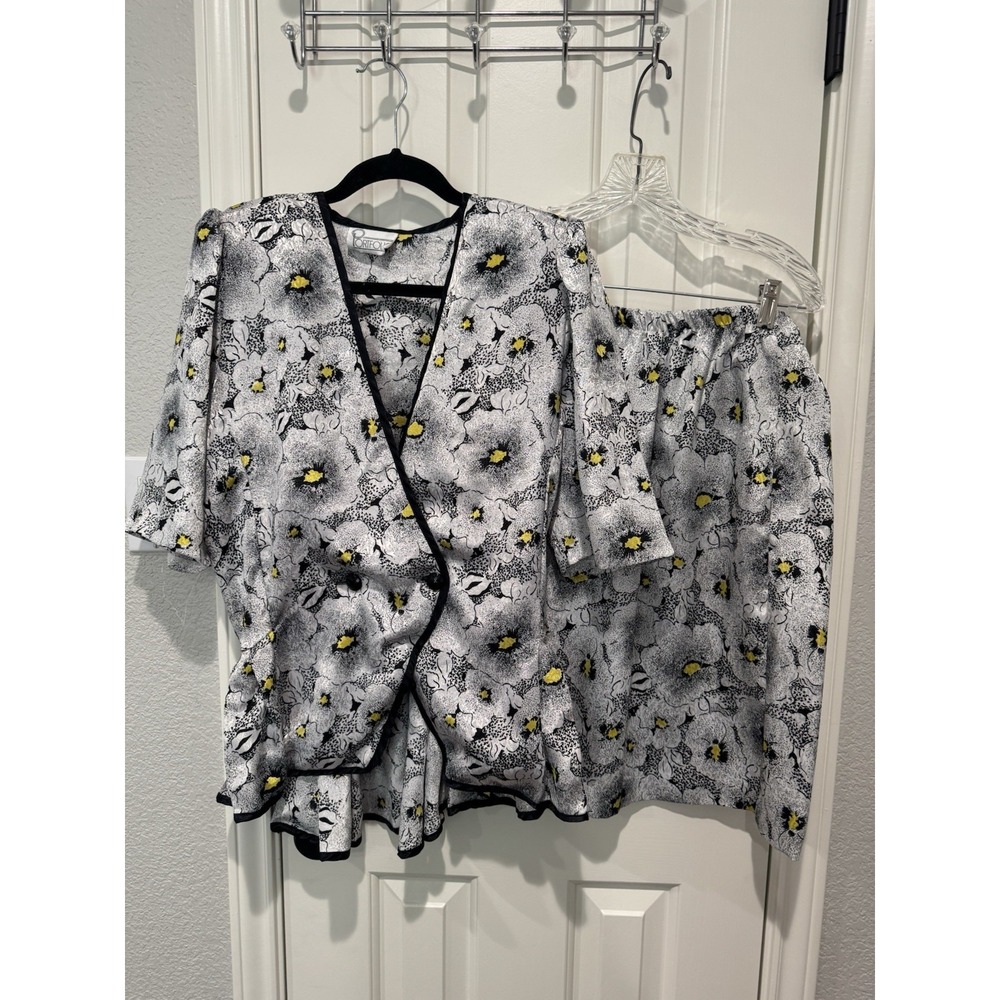 Vintage Skirt Suit Set Business Dressy Party Retro 80s Peplum Floral Medium